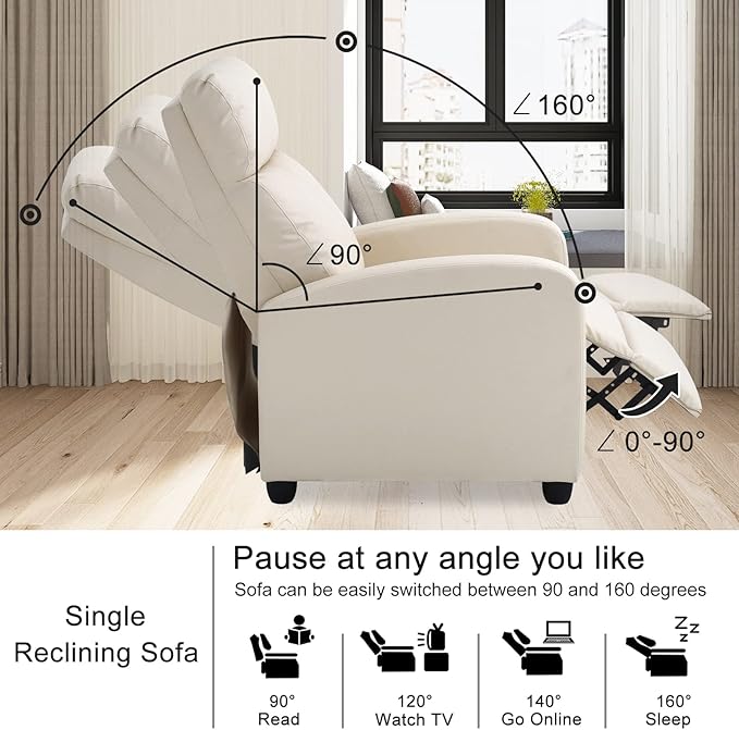 Recliner ChairSingle SofaLiving Room ChairsReading ChairRecliner Chairs for AdultsReclining SofaHome Theater SeatingLash Recliner ChairBeige