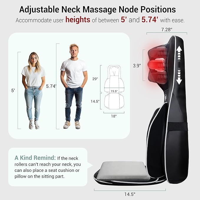 Mynt FSA Eligible HSA Approved Shiatsu Neck and Back Massager for Chair with 10 Deep Kneading Nodes 2D &amp 3D Back Massage with Heat Portable Spot Massage Chair Pad (Black)