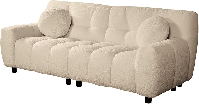 Modern Boucle Sofa Couch Comfy Deep Seat Teddy Cloud Couch 72.8 Upholstered Cozy Sherpa 2 Seater Couches with Pillows Oversized Loveseat Sofa for Living Room Apartment Light Brown