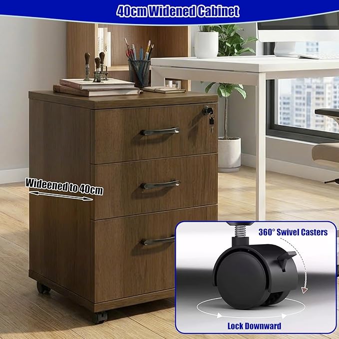 3-Drawer File Cabinet Mobile Filing Cabinet with Lock Under Desk File Organizer for Home Office Fits Letter/Legal/A4 Files Under Desk Fully Assembled Except Casters(Black+White)
