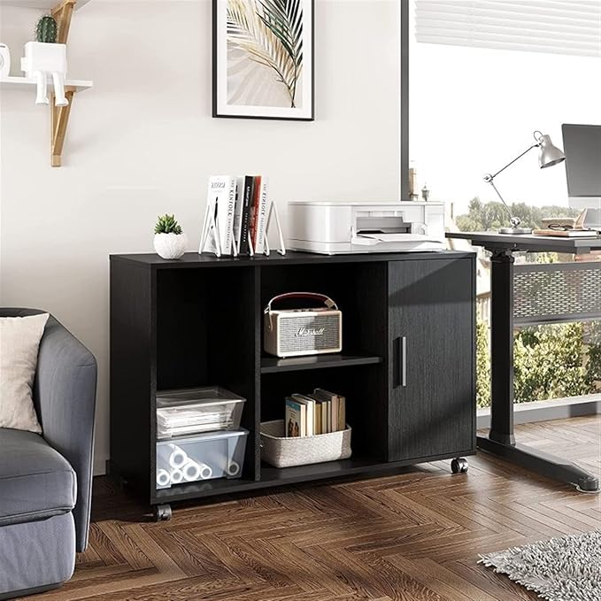Filing Cabinet for Home Office Large Storage File Cabinet Wood Filing Cabinet with Adjustable Shelves Rolling Printer Stand On Lockable Wheels for Home Office File Cabine