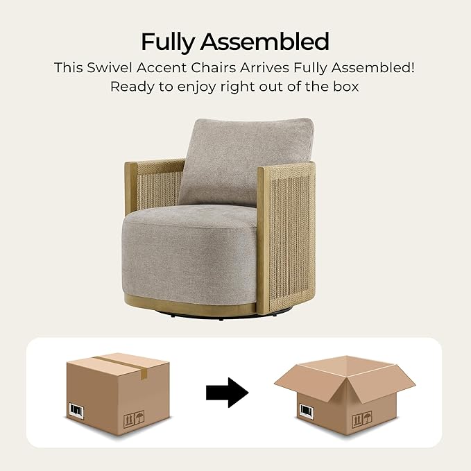 CHITA Braid Swivel Accent Chairs Modern Comfy FSC Certified Armchair with Paper Cord &amp Wood Frame for Living Room and Bedroom Fully Assembled - Mink