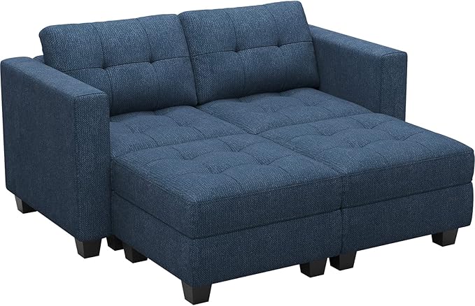 Belffin Modular Sectional Sofa with Storage Ottoman Modern Fabric L Shaped Couch with Chaise for Small Spaces Blue