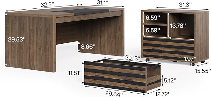 LITTLE TREE L-Shaped Computer Desk with File Cabinet Combo 63-Inch Office Desk 31-Inch Filing Cabinet with Storage &amp Drawer for A4/Letter/Legal Size File Large Business Furniture for Home Offic