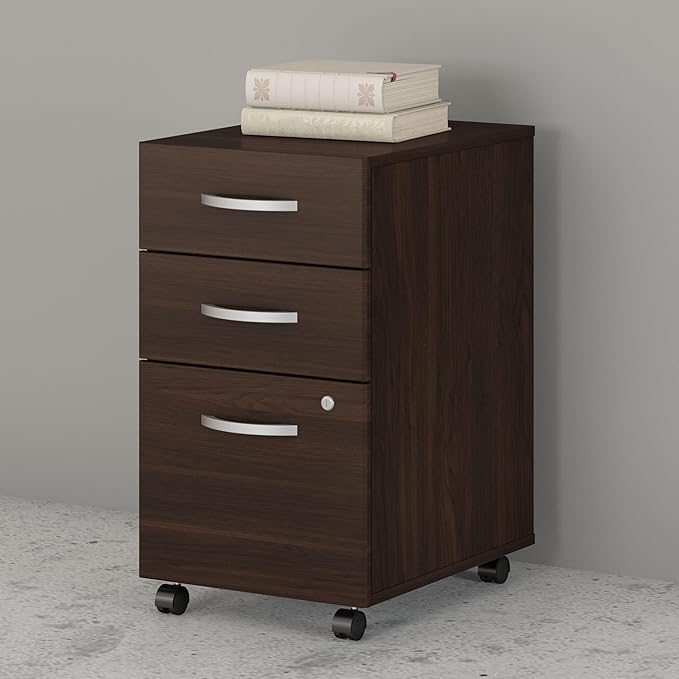 Bush Business Furniture 3 Drawer Mobile File Cabinet - Assembled Rolling Document Storage for Home or Professional Office Studio C Collection Black Walnut