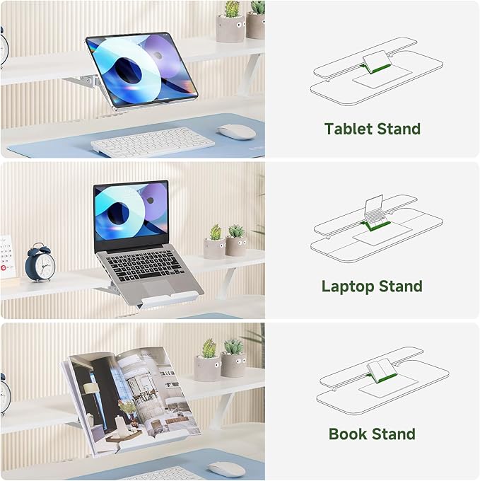 GTPLAYER Electric Standing Desk with Drawers 55 x 24 Inches Height Adjustable Computer Desk with Monitor Stand Laptop Stand Sit Stand up Desk with Memory Preset for Home Office White