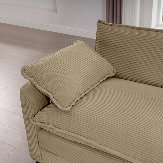 KEIKI 45 Oversized Corduroy Modular Sectional Single Sofa with High-Density Foam Cushions Removable Armrests Upholstered Modern 1-Seater Lounge Accent Chair with 1 Pillow for Living Room Tan