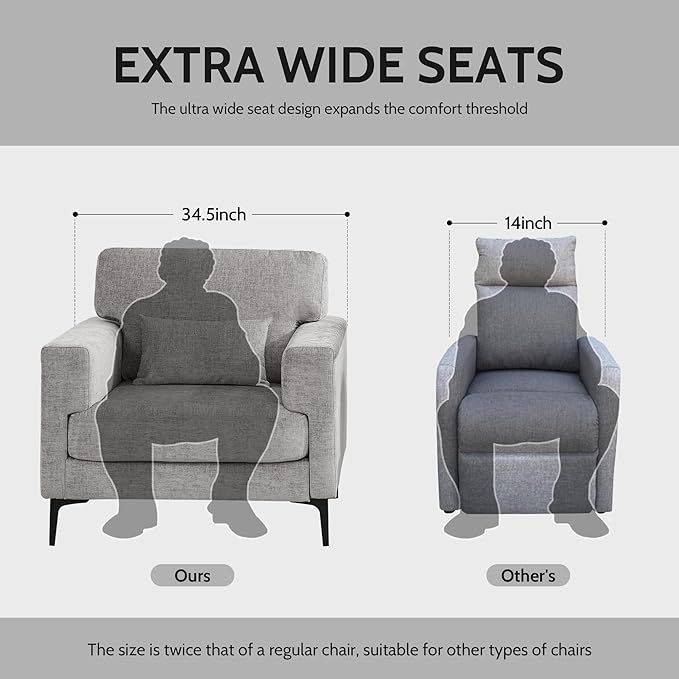 Oversized Accent Chairset of 2 with Metal LegsComfy Chenille Armchair and a HalfModern Century Single Sofa Extra Large Reading Club Chair for BedroomLiving RoomApartmentLight Grey