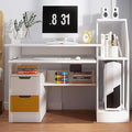 Computer Desk with 3 Hutch Shelves Room Desk for Bedroom Study Table with Keyboard Tray and 2 Drawers Desk for Bedroom Daily Home Office Desks Gaming Desk with Wide Desktop White