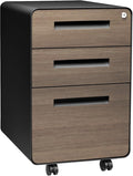 Laura Davidson Furniture Stockpile 3 Drawer File Cabinet with Lock - Under Office Desk Metal Filing Cabinet Legal/Letter File Folders Wheels and Stationary Feet Pre-Assembled Black/Wood