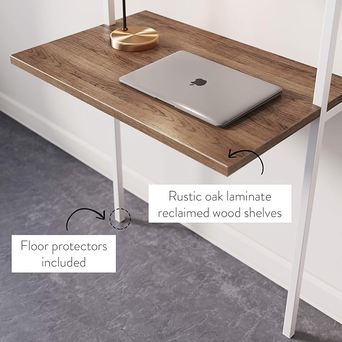 Nathan James Theo 2-Shelf Industrial Wall Mount Ladder Small Computer or Writing Desk Rustic Oak/White