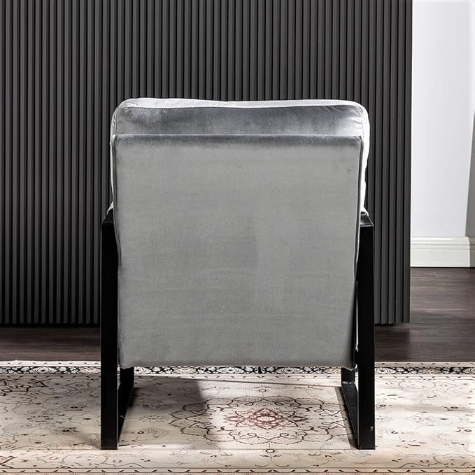 Container Furniture Classic Mid Century Modern Accent Chair with Durable Square Metal Frame Armchair for Living Room Bedroom Home Office in Plush Velvet Upholstery Grey