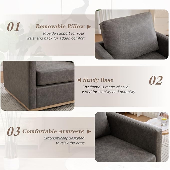 Mlmh &amp Kngwa 30.7 Swivel Accent Chairs Set of 2 Upholstered Accent Chair Modern Faux Leather Swivel Chair for Living Room Bedroom Gray