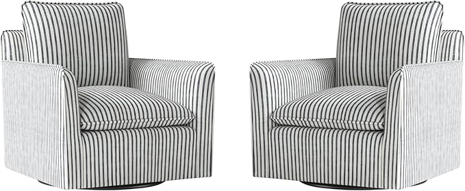 Bonzy Home 34 Swivel Accent Chair Set of 2Wide Upholstered Square Chair with Thick Padded Backrest Cushion Swivel Reading Chair for Living Room Bedroom Small Spaces Blue Stripe