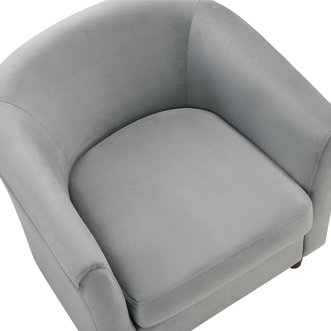 Velvet Accent Chair with Ottoman Modern Barrel Armchair Plush Lounge Chair for Living Room Bedroom Reading Nook 4 Colors (Gray)