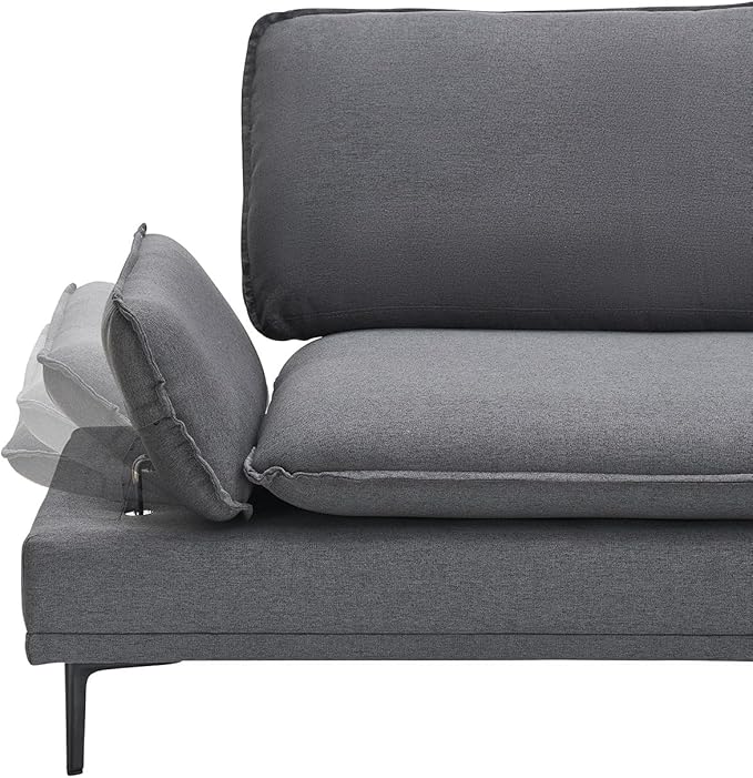 89'' Futon Loveseat Sofa with Adjustable Armrests Linen Sleeper Couch Bed Modern 2 Seater Cozy Tufted Sofa with Metal Legs for Small Spaces Living Room Bedroom (Dark Grey)