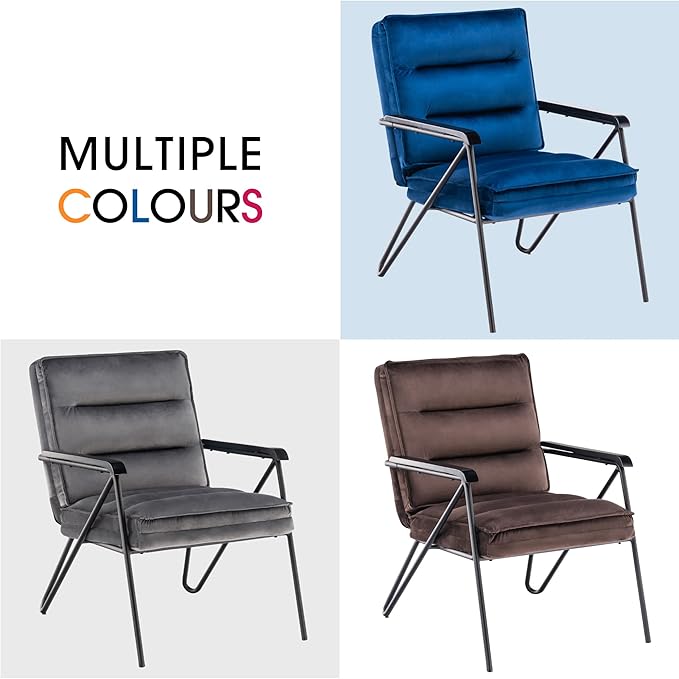 MCombo Modern Accent Chair Velvet Club Chair Upholstered Armchair for Small Space Living Room &amp Office Reception Fabric 4747 4750 (Chair Blue)
