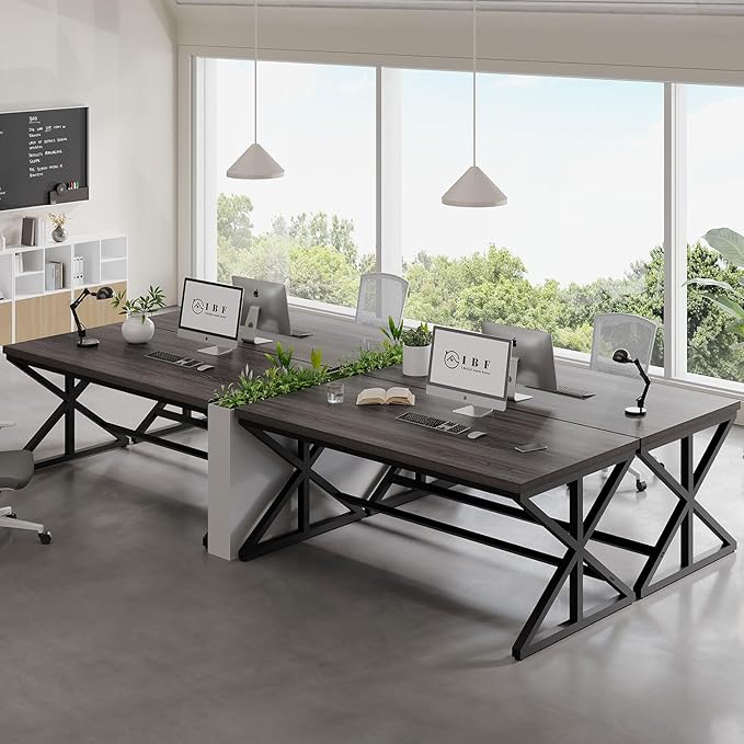 IBF 60 Inch Long Office Desk Modern Metal Wooden Grey Writing Study Computer Desk for Bedroom Farmhouse Big Simple Home Office Desks Executive Work Pc Table for Student Dark Gray Oak