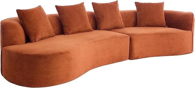 Christopher Knight Home Braebt 126 Modular Sofa with 4 Throw Pillows Curved 5-Seater Large Sofa Couches Comfy Upholstered Sectional Cloud Couch for Living Room No Assembly Required Dark Orange