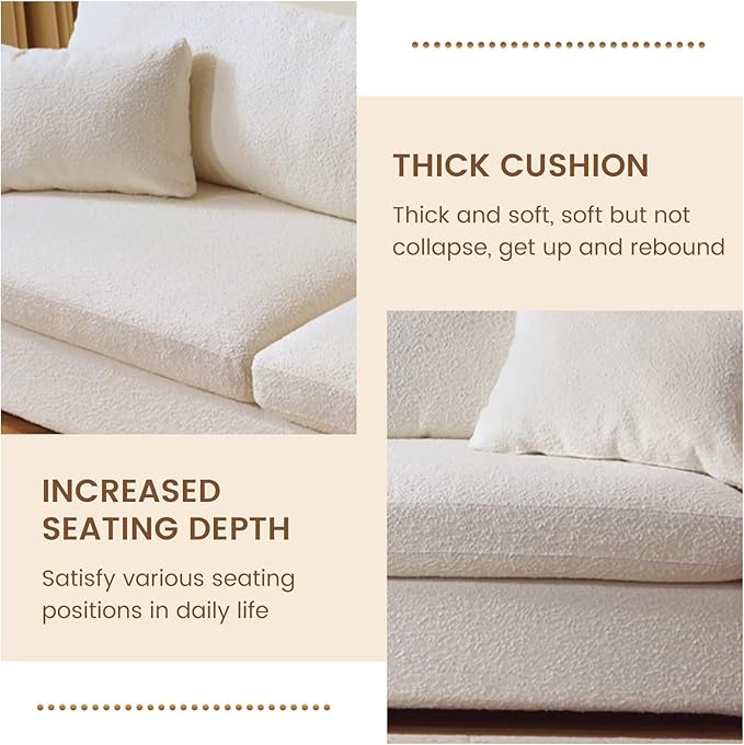 99.21 Wide Modern Fabric Sofa Oversized 3-Seater Couch with Armrests &amp 2 Pillows Comfy Upholstered Sofa for Living Room or Bedroom Cream White | Easy to Assemble