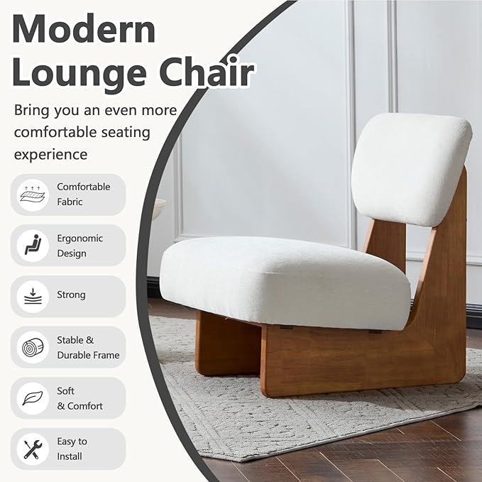 Beige Accent Chair Set of 2 for Small Spaces Armless Accent Chair for Bedroom Side Chairs &amp Comfy Chairs for Living Room Wood Base Comfy Cushion Bedroom Office (Beige+Natural)