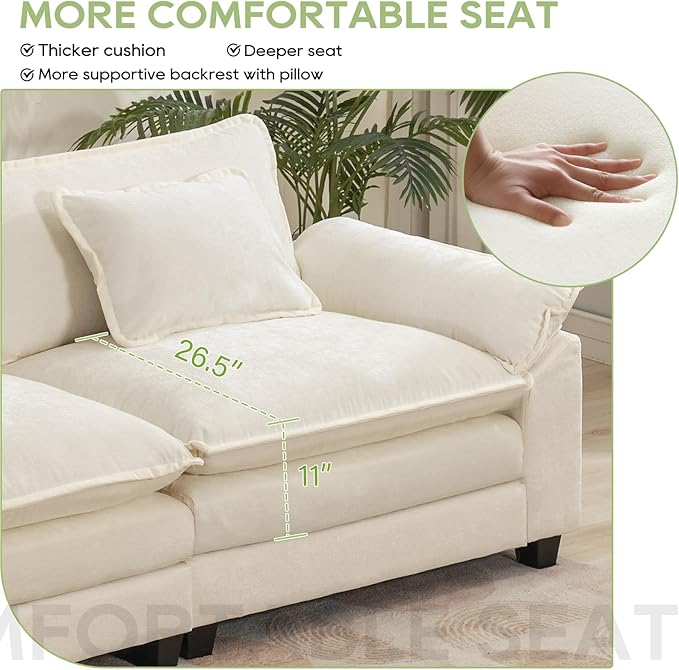 120 Comfy Cloud Sofa Couch with Throw Pillows Upholstered Deep Seat Cozy Sofa Sleeper Modern 3-Seater Modular Sectional Sofa for Living Room
