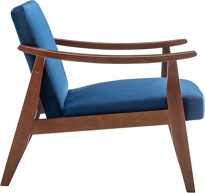 Accent Chair with Velvet Upholstery and Solid Wood Frame Classic Mid-Century Modern Living Room Furniture for Extra Seating Dark Blue