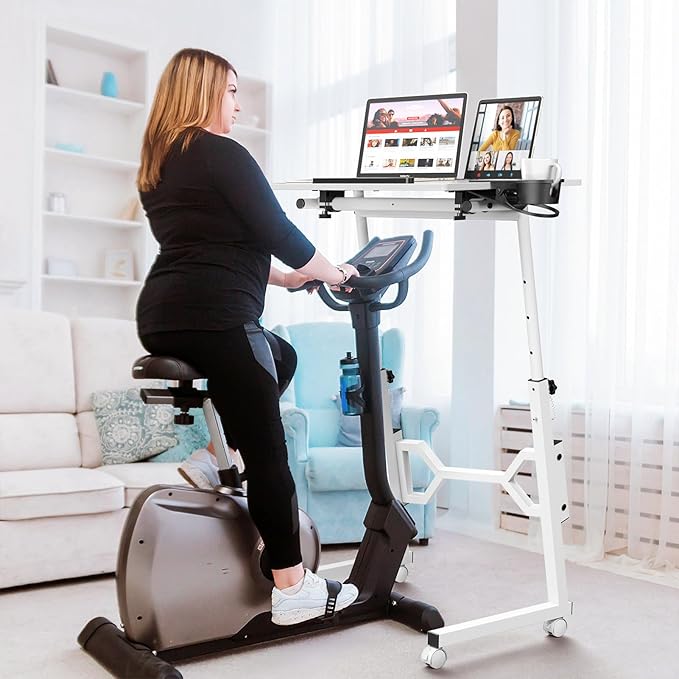 Small Standing Desk with Wheels Portable Treadmill Desk Rolling Desk Adjustable Height for Laptop Mobile Standing Table for Walking Pad Bedside Table