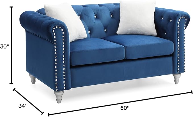 Glory Furniture Raisa Velvet Loveseat in Navy Blue
