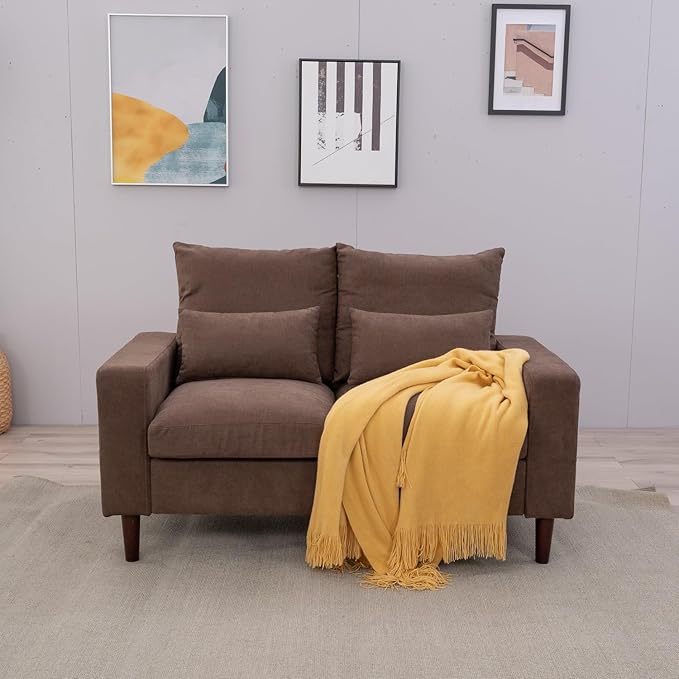 Panana Sectional Sofa Couch Loveseat Modern Linen Love Seater Home Furniture with Wooden Legs for Small Space Living Room 54.5'' W (Brown 2 Seater Sofa Only)