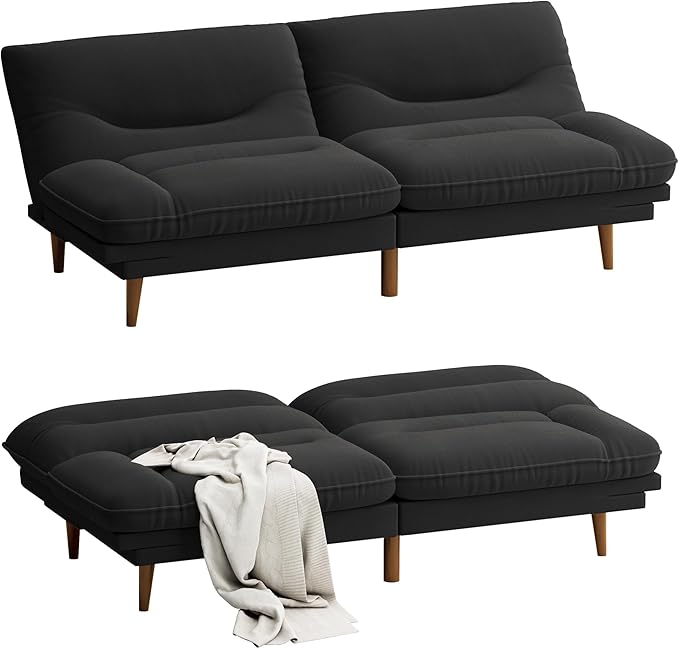 Homall Futon Sofa Bed Modern Loveseat Futon Couch with Adjustable Backrest and Armrests Sleeper Sofa Bed with Wood Frame for Living Room Office Apartment (Fabric Black)
