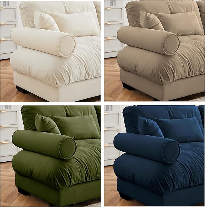 Oversized Modular Velvet Sectional Cloud Sofa Couch with Movable OttomanCorner Sofa with Comfortable Armrests Deep Seat Convertible L or U Shaped Couch (Camel 3 Seat+ 2 Ottomans)
