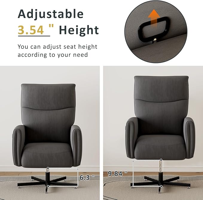 Power Swivel Recliner Chair Modern Electric with USB &amp Type-C Ports Upholstered Velvet Swivel Recliner Chair 360° Swivel for Office &amp Living Room Easy Assembly (Dark Gray)