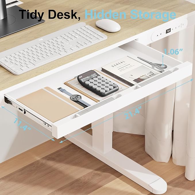Electric Standing Desk with Drawer &amp Wireless Charging Height Adjustable Sit Stand Desk with USB Charging Station Hidden Cable Management Tray 48 Ergonomic Home Office Computer Desk Light Woo