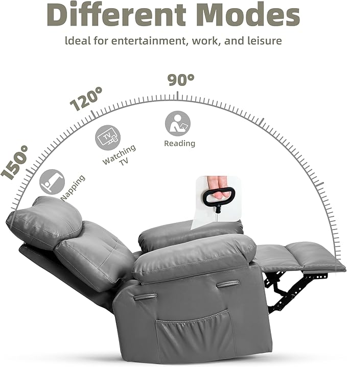 GarveeHome Oversized Leather Recliner Chair Swivel Rocker Manual Recliner for Adults Lazy Rocking Chair with Comfort Arms and Back Single Sofa for Living Room