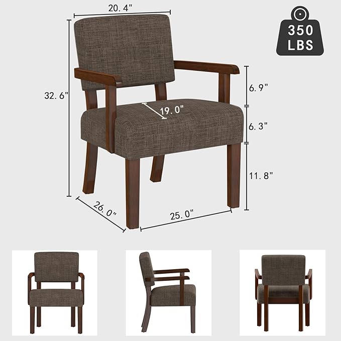 Mid Century Modern Accent ChairArmchairs with Solid Wood Frame and LegsUpholstered Reading Leisure Chair for Living RoomBedroomOfficeWaiting Room (Brown)