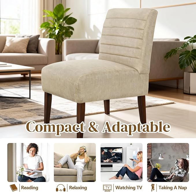 Anwick Beige Modern Accent Chair Mid Century Upholstered Living Room Chair with Wood Legs Comfy Small Accent Chair with Back for Small Spaces Office Bedroom Reading Spaces (Beige)