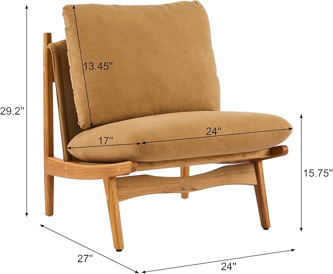 Christopher Knight Home Vista Low Profile Accent Chair Set of 2 with Removable Cushion Solid Wood Armless Lounge Chair Fabric Comfy Reading Chair for Bedroom Mocha+Natural