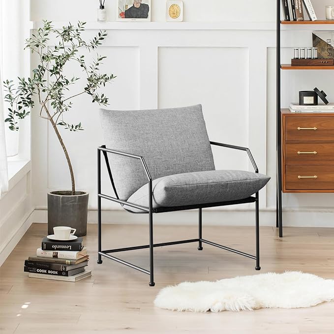 Modern Mid Century Modern Accent Chair Comfy Reading Chair for Living Room Bedroom Upholstered Lounge Chair(Gray 1)