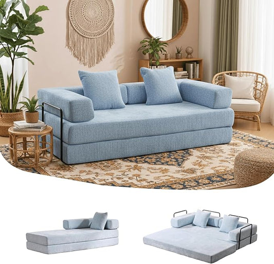 Alpen 77 Convertible Sleeper Sofa Bed with Pillow - Chenille Fabric &amp High-Density Sponge &amp Fixed-Shape Frame Modular Sofa for Living Room/Lounge/Studio Blue