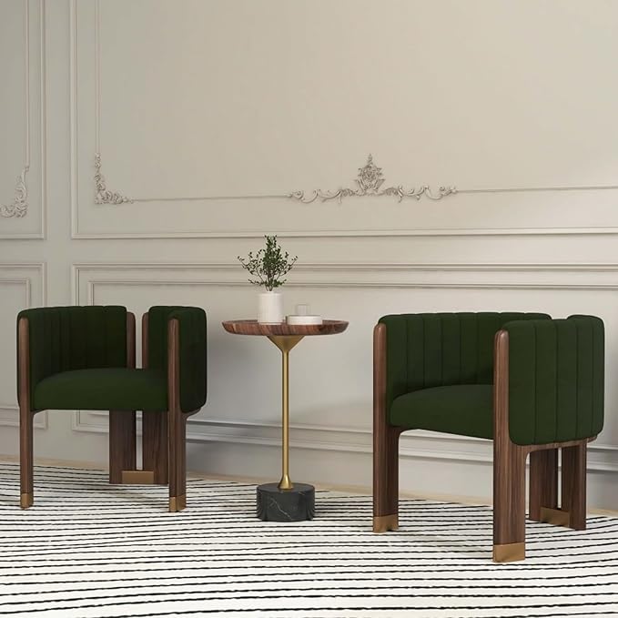 Velvet Fluted Accent Chair for Living Room with Wood Frame High Resilience Foam Elegant Modern Armchair (Green)