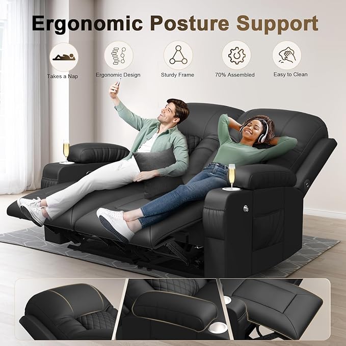 YONISEE Loveseat Recliner Loveseat Recliner Sofa with Storage Recliner Chair with USB Ports 2 Cell Phone Holders Cup Holder Loveseat Couch for Living Room Home Theater Seating