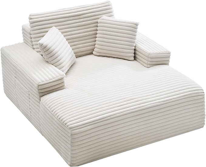 VEVOR Oversized Chaise Lounge Chair 54 Boneless Chaise Lounge Indoor Modern Upholstered Reading Chair with Throw Pillows &amp Armrests Sofa Couch Deep Seat Sleeper for Living Room Bedroom Beige