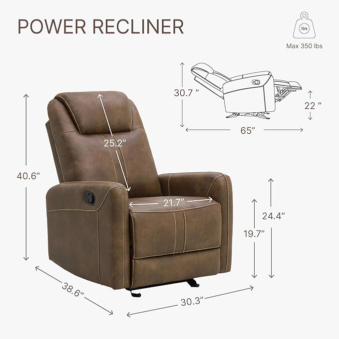 Leather Recliner Chair Manual Reclining Chair Glider Recliner with Adjustable Backrest/Footrest &amp Comfortable Armrest for Living Room Bedroom Home Theater Seating