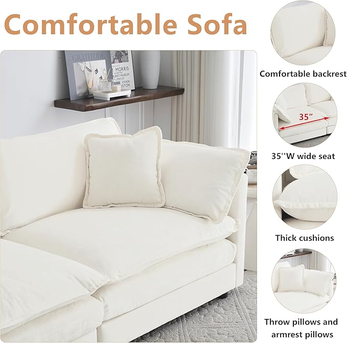 mikibama Modular Sectional Sofa 146.5 Inch U Shaped Couch Set for Living Room 4-Seater Comfy Cloud Couches with Two Movable Ottoman DIY Combination Chenille Beige