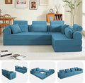 106” Cloud Sectional Couch L-Shaped Sofa with Right Facing Chaise Corduroy Boneless Couches Compressed Modular Sectional Sofa with Deep Seat High Backrest Headrest (Azure)
