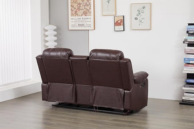 Faux Leather Manual Reclining Loveseat with LED and Console with SubWoofer