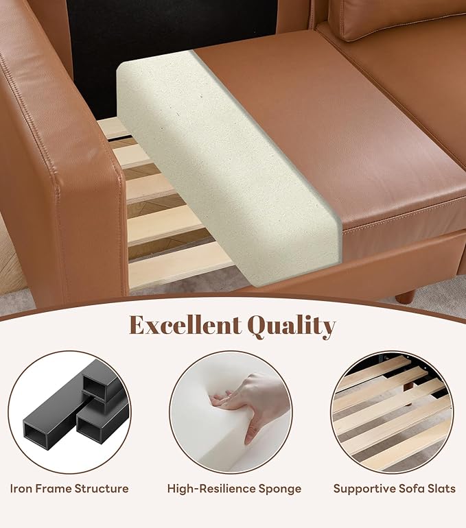 Kingfun 91.7 Faux Leather Sofa with Chair 3 Seater Couch Mid Century Modern Couches with Solid Wood Legs for Living Room &amp Bedroom Coffee