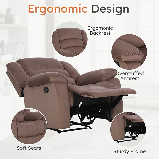 ANJ Recliner Chair Breathable PU Leather Reclining Chair Extra Wide Manual Recliners with Overstuffed Arm and Back Single Sofa Chair for Living Room Bedroom(Chocolate)