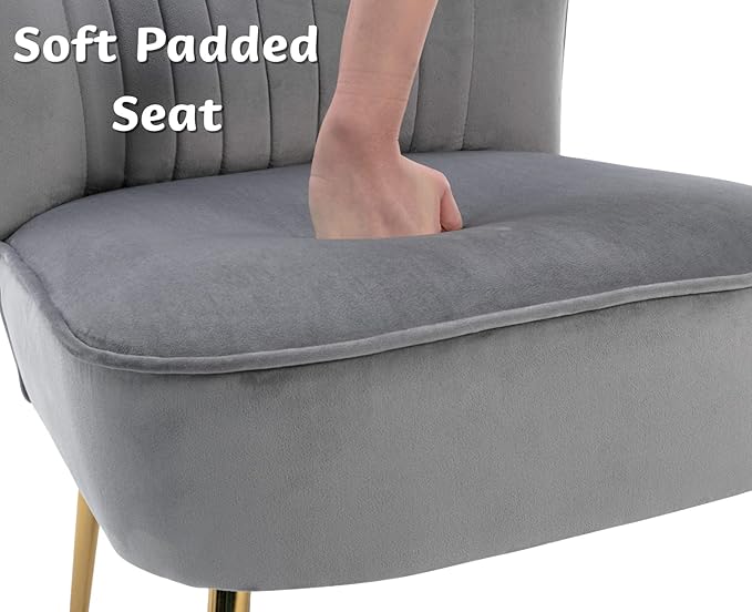 CIMOTA Velvet Grey Accent Chairs Set of 2 Modern Armless Slipper Chair Wingback Single Sofa Side Chair Comfy Corner Chair with Golden Legs for Living Room Bedroom Grey